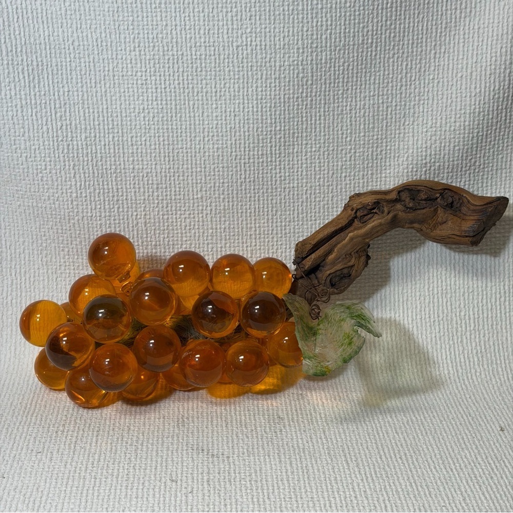 Mid Century Modern Lucite Grape Cluster on Driftwood -large Size